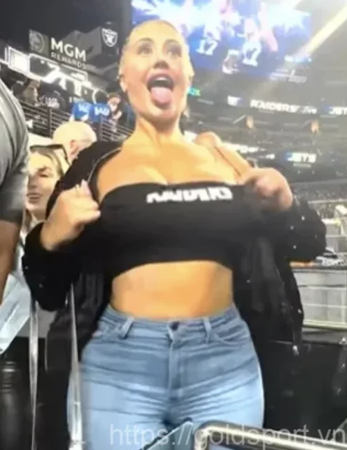 Raiders Fan Model Danii Banks Flashes Boobs to the Crowd