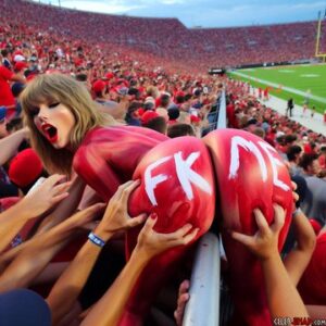 Trolls Shares AI Picture Of Kansas City Chiefs Fans Touching Taylor Swift Ass Painted In Red Paint In The Stadium With FK ME 2
