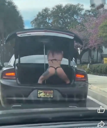 Hot Lady Twerks On The Trunk Of a Car