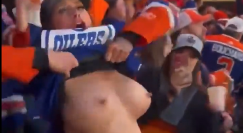 Oilers Female Fan Flashes Boobs